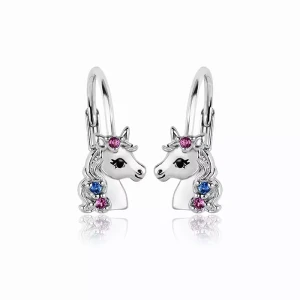 Kolczyki srebrne jednorożec dla dzieci dziewczynki angielskie zapięcie