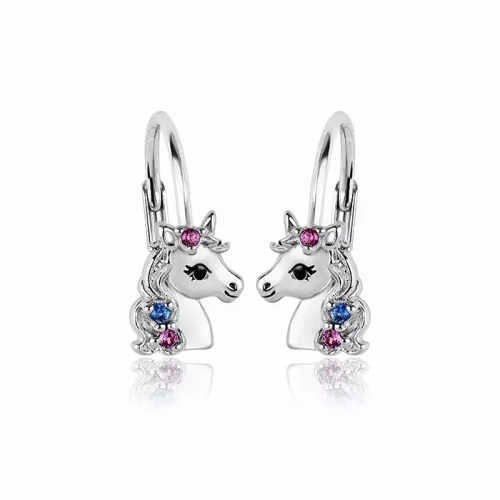Kolczyki srebrne jednorożec dla dzieci dziewczynki angielskie zapięcie.webp-Alola