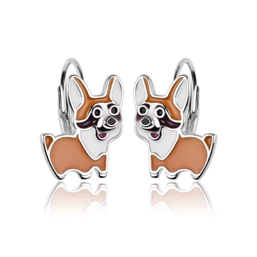 Kolczyki srebrne pies Welsh Corgi dla dziewczynki Angielskie zapięcie.webp-alola