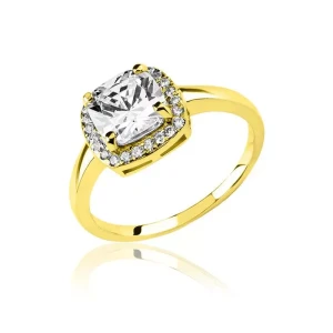 Złoty pierścionek duży kamień cyrkonia próba 585