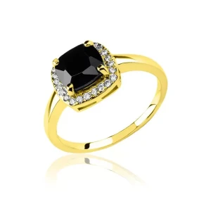 Pierścionek złoty z dużym kamieniem czarna cyrkonia próba 585