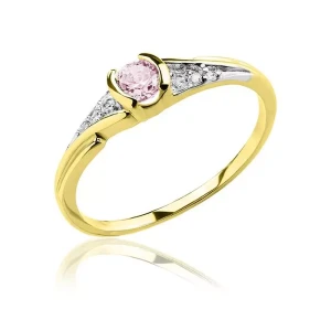 Pierścionek złoty z różową cyrkonią próba 585