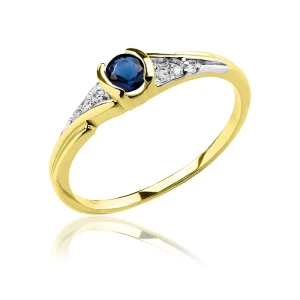 Pierścionek złoty z szafirem i cyrkoniami próba 585