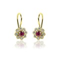Złote kolczyki dla dziewczynki kwiatki rubinowe z cyrkoniami na biglu