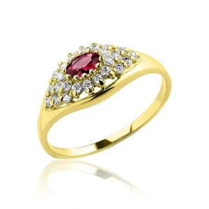 Złoty pierścionek markiza rubin i cyrkonie próba 585