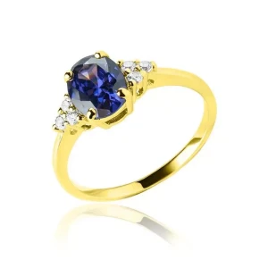 Złoty pierścionek ametyst z cyrkoniami próba 585