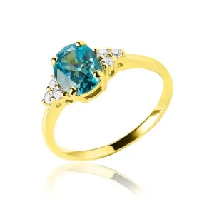 Pierścionek złoty z topazem i cyrkoniami  próba 585