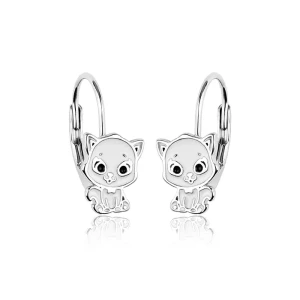 Kolczyki Srebrne Białe Kotki dla dziewczynki Kot Koty