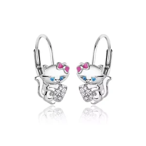 Kolczyki srebrne Urocze Kotki dla dziewczynki Angielskie Zapięcie