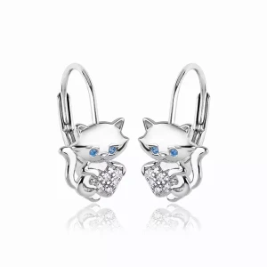 Srebrne Kolczyki dla dziewczynki kotki rodowane angielskie 