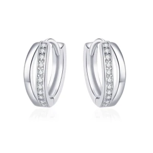 Kolczyki srebrne podwójne kółka z cyrkoniami rodowane