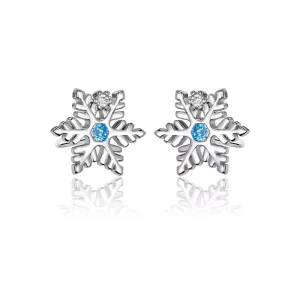 Kolczyki srebrne śnieżynki z cyrkoniami płatek śniegu wkrętki 925