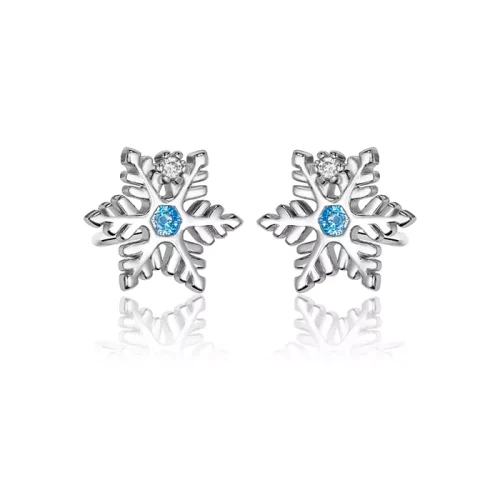 Kolczyki srebrne śnieżynki z cyrkoniami płatek śniegu wkrętki 925