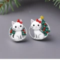 Kolczyki srebrne kotki i choinka asymetryczne dla dzieci wkrętki