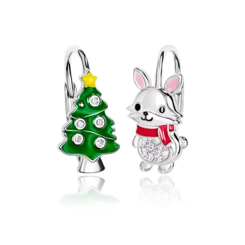 Kolczyki świąteczne choinka i kotek dla dziewczynki angielskie zapięcie
