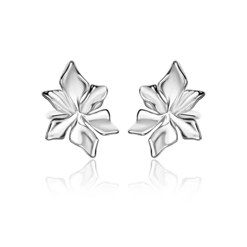 Kolczyki srebrne gwiazda betlejemska kwiatki rodowane wkrętki