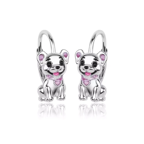 Kolczyki srebrne pieski dla dziewczynki angielskie zapięcie rodowane