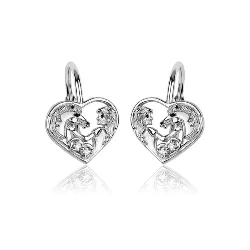 Srebrne kolczyki konik dziewczynka w sercu konie 925 angielskie zapięcie