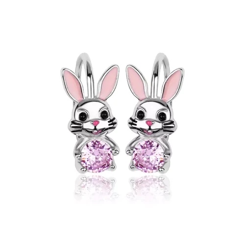 Kolczyki srebrne króliczki z różową cyrkonią angielskie zapięcie.webp-Alola
