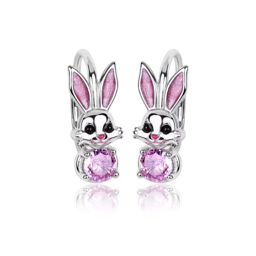 Kolczyki srebrne zajączki angielskie zapięcie/ kolczyki dla dzieci z różową cyrkonią.webp-Alola