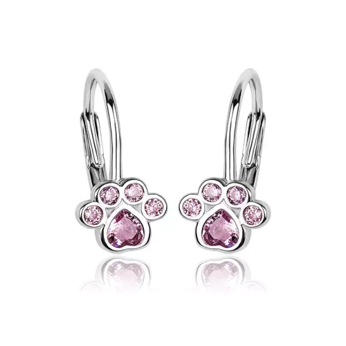 Kolczyki srebrne łapki różowe angielskie zapięcie dla dziewczynki