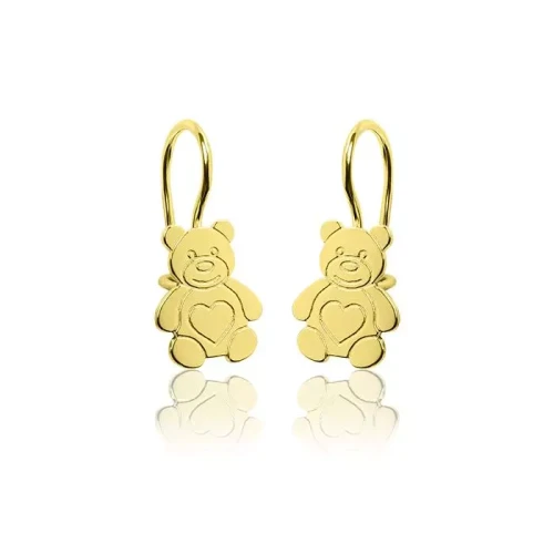 Złote kolczyki dla dziewczynki misie na biglu próba 585/ Pamiątka Chrzest, Prezent na Roczek