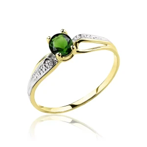 Złoty pierścionek rodowany ze szmaragdem i cyrkonią próba 585