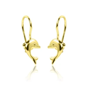 Złote kolczyki delfinki dla dziewczynki na biglu próba 585 