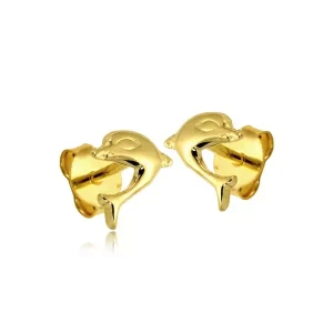 Złote kolczyki dla dziewczynki delfinki sztyft próba 585