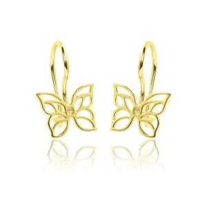 Złote kolczyki motylki ażurowe na biglu dla dziewczynki próba 585