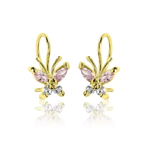 Kolczyki złote na biglu motylki dla dziewczynki dzieci próba 585