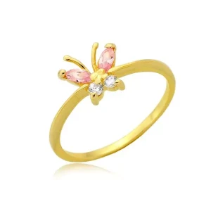 Złoty pierścionek motyl z cyrkoniami próba 585