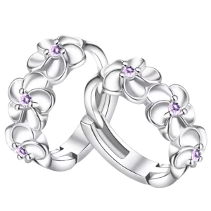 Kolczyki srebrne kółka w kwiatuszki/różowa cyrkonia /zatrzask