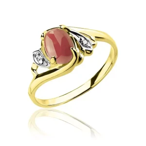 Pierścionek z koralem i cyrkoniami złoto próba 585