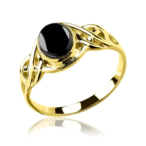 Pierścionek złoty z onyksem ażurowy 585