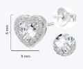 Srebrne kolczyki serca z cyrkoniami sztyft 925 wkrętki rodowane rozmiar