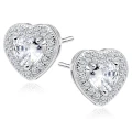 Srebrne kolczyki serca z cyrkoniami sztyft 925 wkrętki rodowane