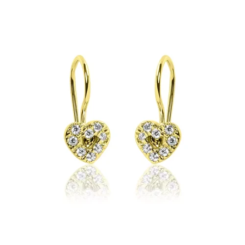 Złote kolczyki dla dziewczynki serduszka z cyrkoniami 585 na chrzest, Komunia