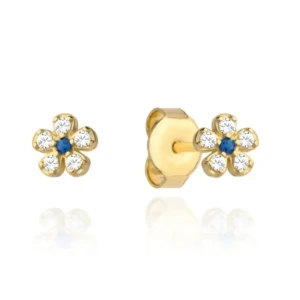 Złote kolczyki dla dziewczynki 585 kwiatuszki na chrzest, komunia, roczek