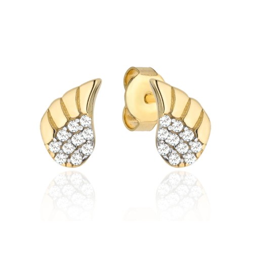 Kolczyki skrzydełka Anioła z cyrkoniami dla dziewczynki próba 585/ Chrzest, Roczek, Komunia