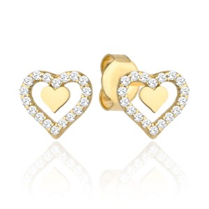 Kolczyki serduszko w sercu wysadzanym cyrkoniami 585