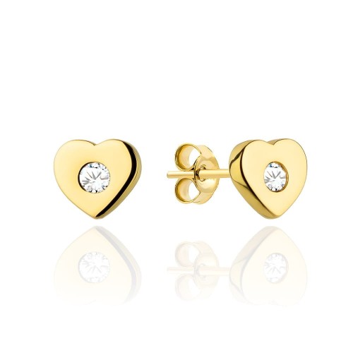 Kolczyki złote serduszko z cyrkonią na środku dla dziewczynki próba 585