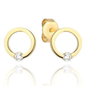 Kolczyki złote ring z jedną cyrkonią na dole 585