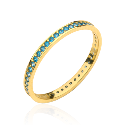 Pierścionek złoty wysadzany błękitnymi kamieniami