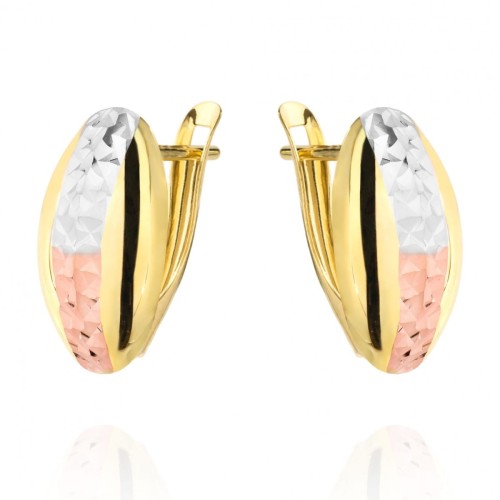 Kolczyki złote owal diamentowany trzy kolory złota