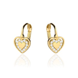Kolczyki złote dla dziewczynki serca z cyrkoniami angielskie próba 585