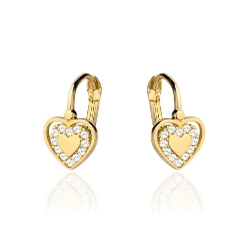 Kolczyki złote dla dziewczynki serca z cyrkoniami angielskie próba 585
