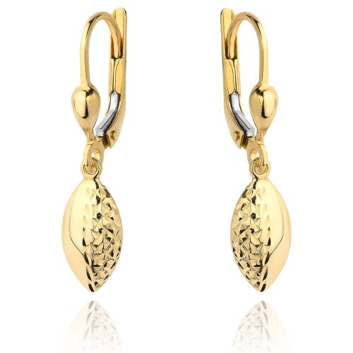 Kolczyki złote wiszące owal pół diamentowany