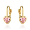 Kolczyki złoty kontur serca i różowy kamień