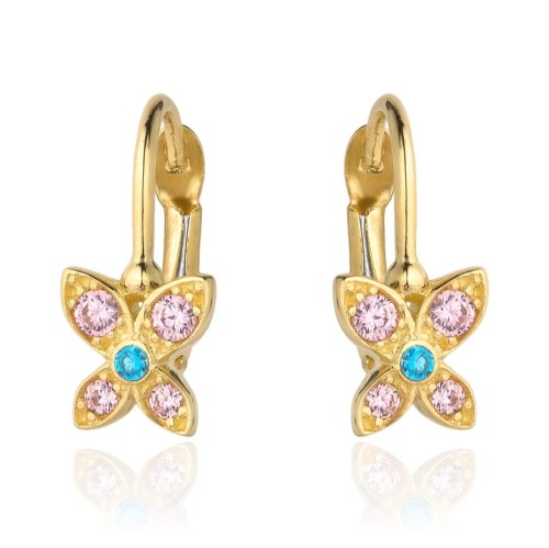 Kolczyki złoty kwiatuszek z kolorowymi kamieniami